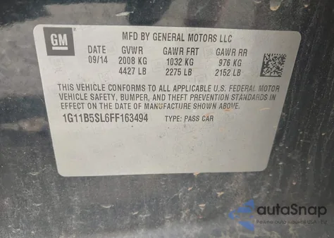 2015 Chevrolet Malibu Ls from USA, damaged, VIN 1G11B5SL6FF163494